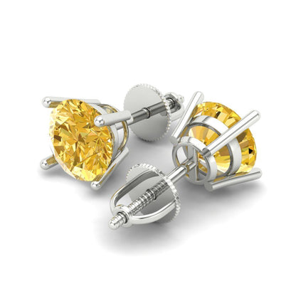 4 ctw Citrine Studs Earrings | 8.0mm Round Cut White Gold Screw back | November Birthstone