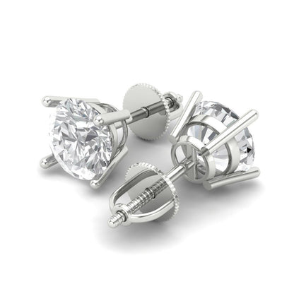 4 ctw Zirconia Diamond Studs Earrings | 8.0mm Round Cut White Gold Screw back | April Birthstone