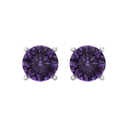 4 ctw Alexandrite Studs Earrings | 8.0mm Round Cut White Gold Screw back | June Birthstone
