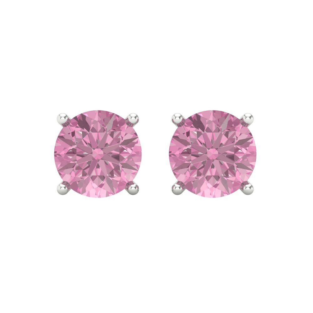 4 ctw Pink Zirconia Studs Earrings | 8.0mm Round Cut White Gold Screw back | April Birthstone