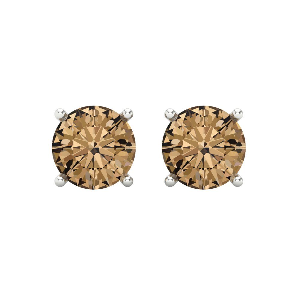 4 ctw Champagne Studs Earrings | 8.0mm Round Cut White Gold Screw back | April Birthstone