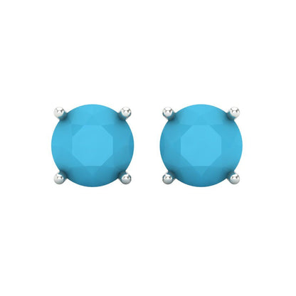 4 ctw Turquoise Studs Earrings | 8.0mm Round Cut White Gold Screw back | December Birthstone