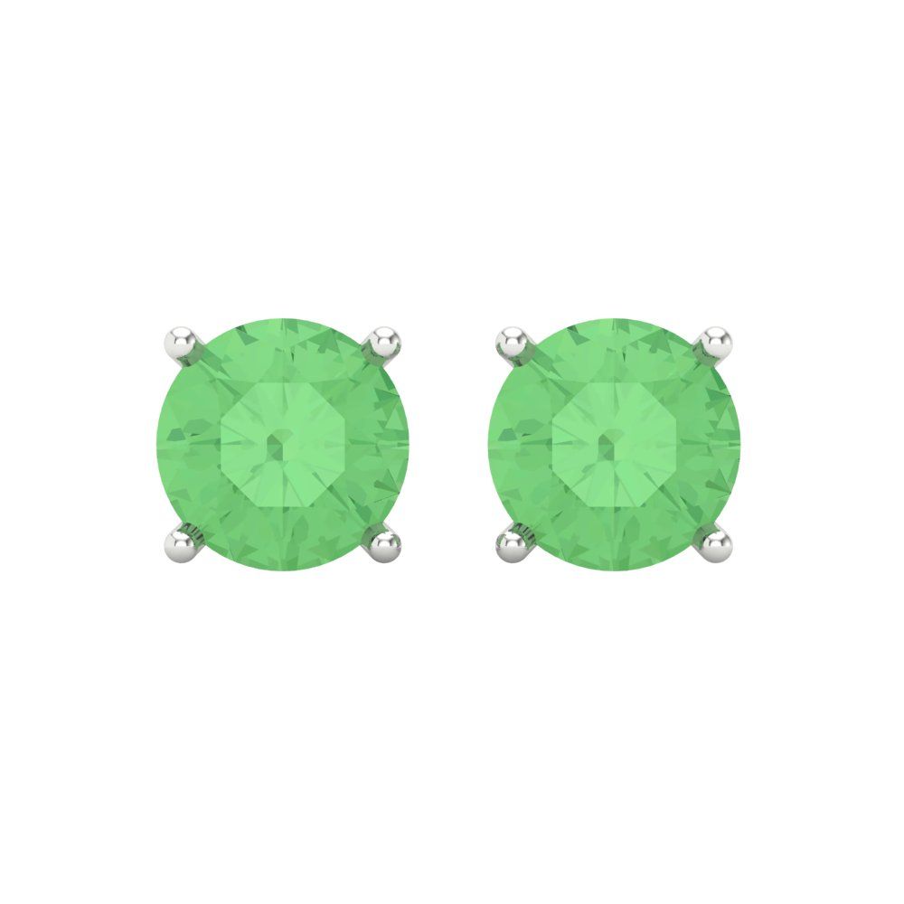 4 ctw Green Zirconia Studs Earrings | 8.0mm Round Cut White Gold Screw back | April Birthstone