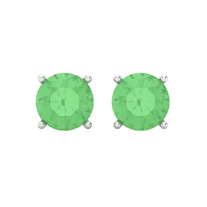 4 ctw Green Zirconia Studs Earrings | 8.0mm Round Cut White Gold Screw back | April Birthstone