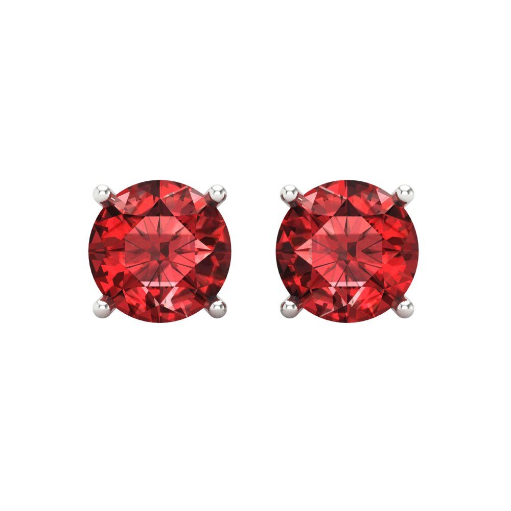 4 ctw Garnet Studs Earrings | 8.0mm Round Cut White Gold Screw back | January Birthstone