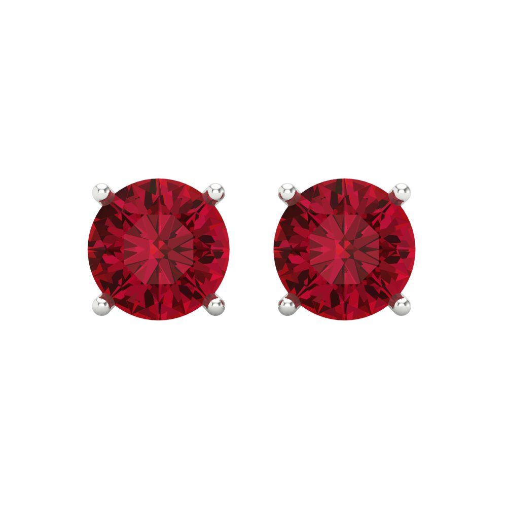 4 ctw Ruby Studs Earrings | 8.0mm Round Cut White Gold Screw back | July Birthstone
