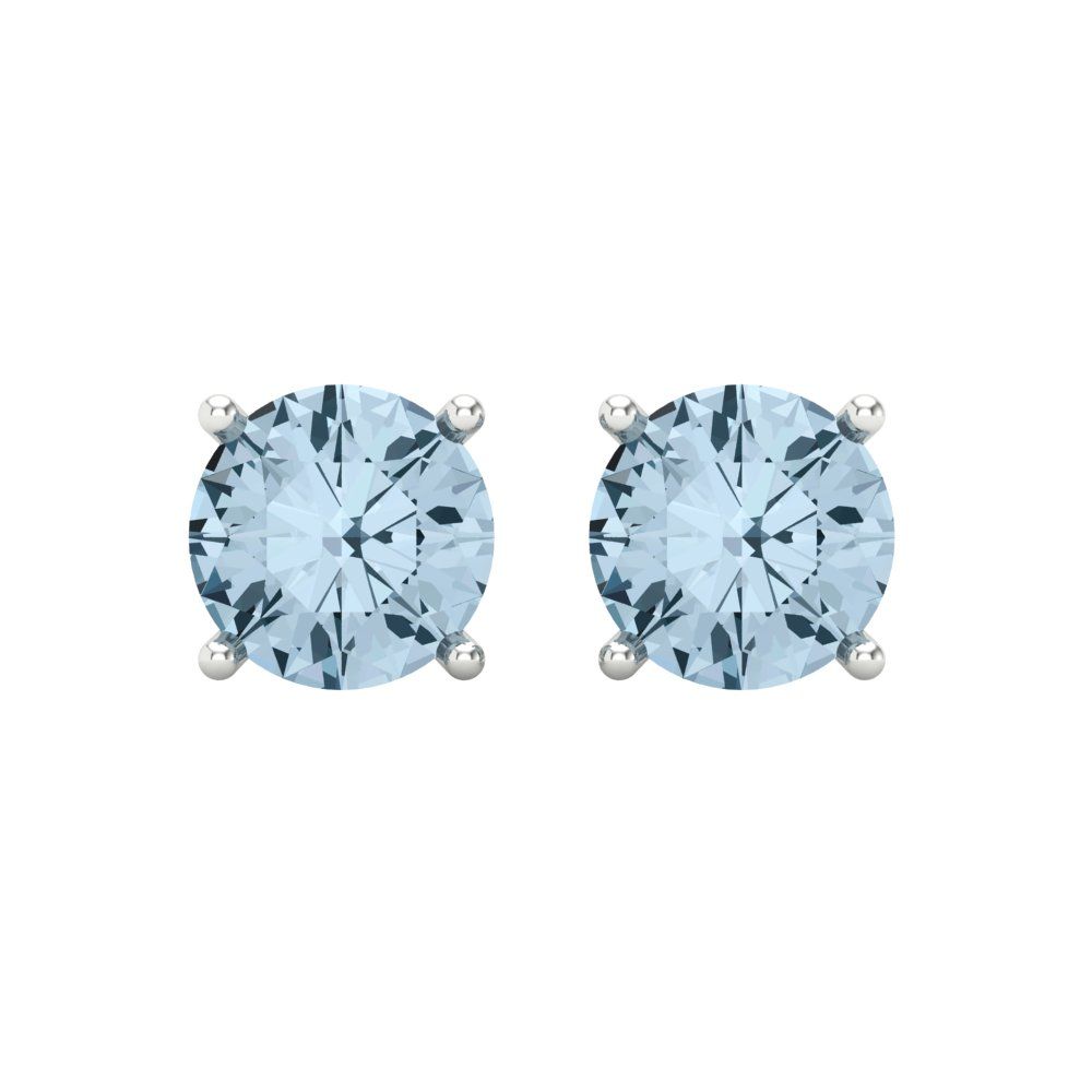 4 ctw Sky Blue Topaz Studs Earrings | 8.0mm Round Cut White Gold Screw back | December Birthstone