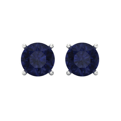 4 ctw Blue Sapphire Studs Earrings | 8.0mm Round Cut White Gold Screw back | September Birthstone