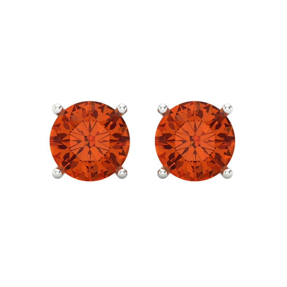 4 ctw Red Zirconia Studs Earrings | 8.0mm Round Cut White Gold Screw back | April Birthstone