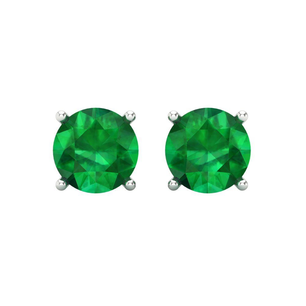 4 ctw Emerald Studs Earrings | 8.0mm Round Cut White Gold Screw back | May Birthstone