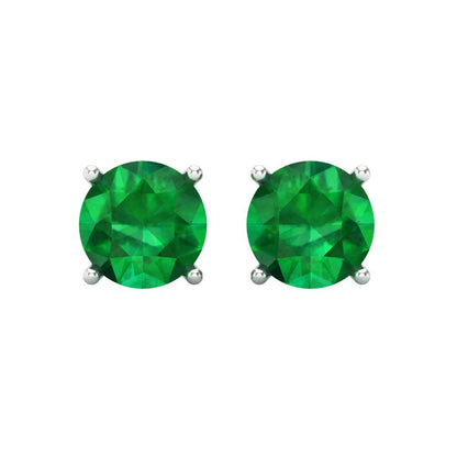 4 ctw Emerald Studs Earrings | 8.0mm Round Cut White Gold Screw back | May Birthstone