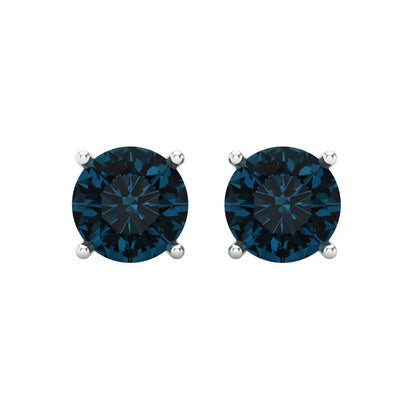 4 ctw London Blue Topaz Studs Earrings | 8.0mm Round Cut White Gold Screw back | December Birthstone