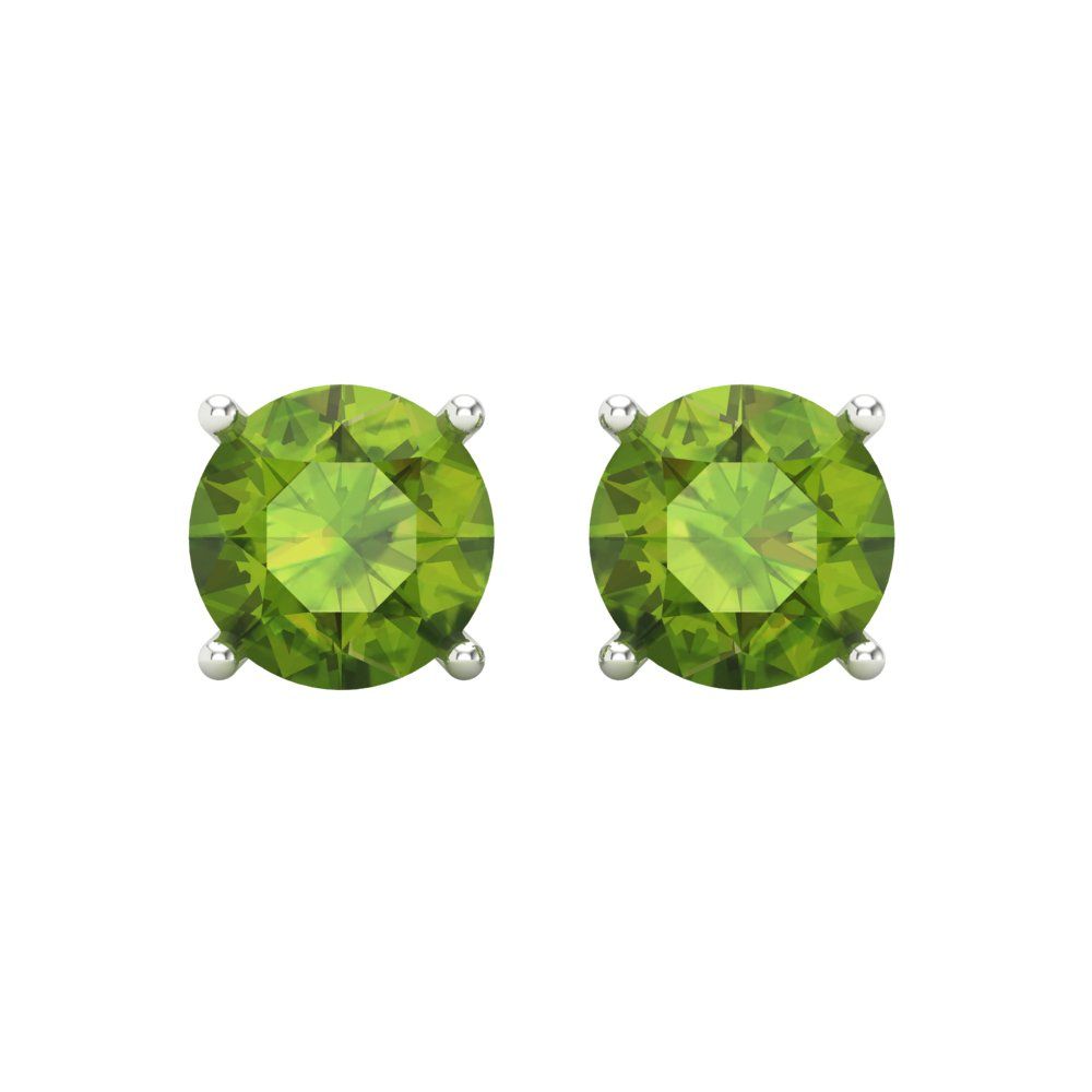 4 ctw Peridot Studs Earrings | 8.0mm Round Cut White Gold Screw back | August Birthstone