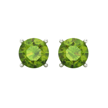 4 ctw Peridot Studs Earrings | 8.0mm Round Cut White Gold Screw back | August Birthstone