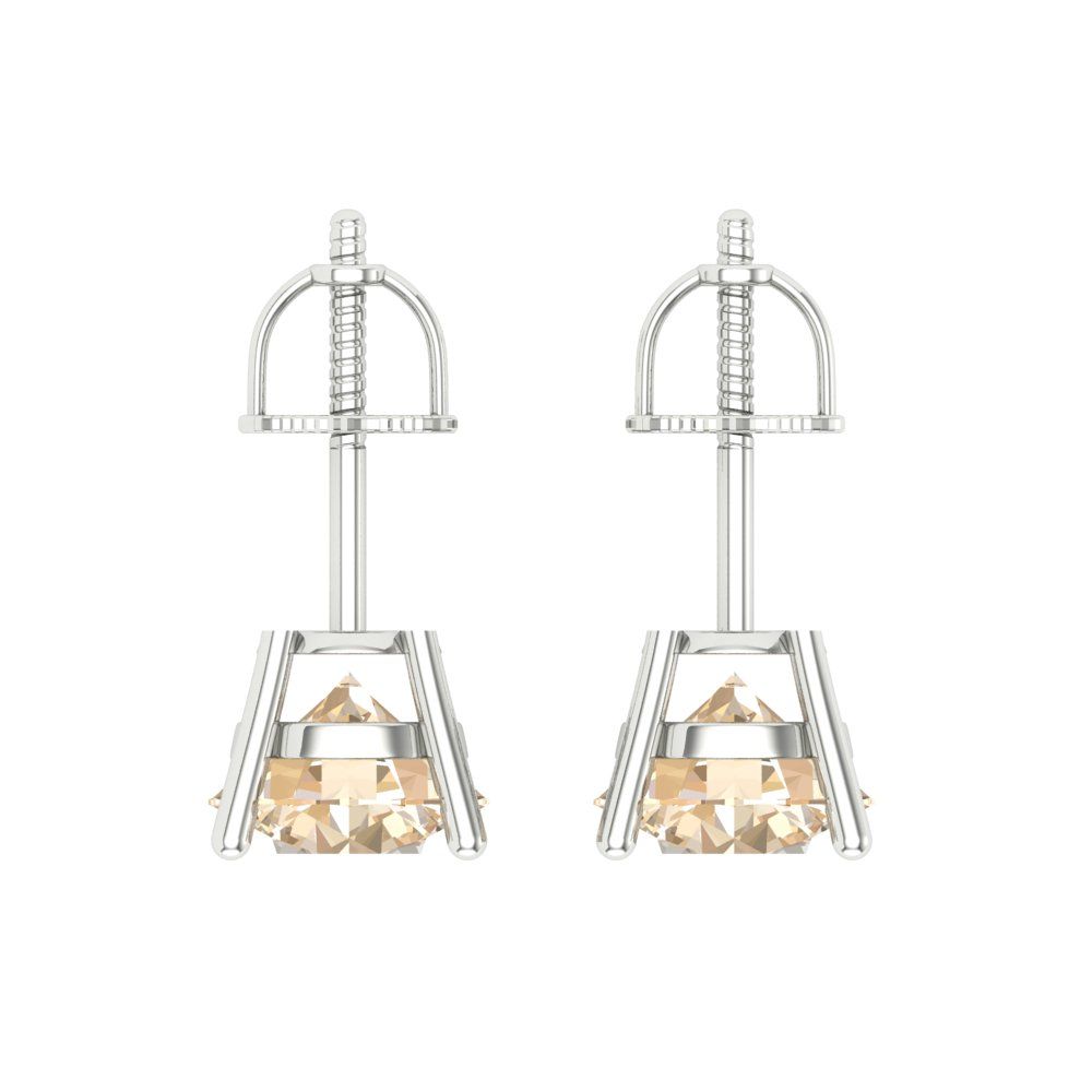 4 ctw Morganite Studs Earrings | 8.0mm Round Cut White Gold Screw back | February Birthstone