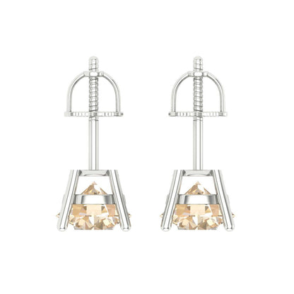 4 ctw Morganite Studs Earrings | 8.0mm Round Cut White Gold Screw back | February Birthstone