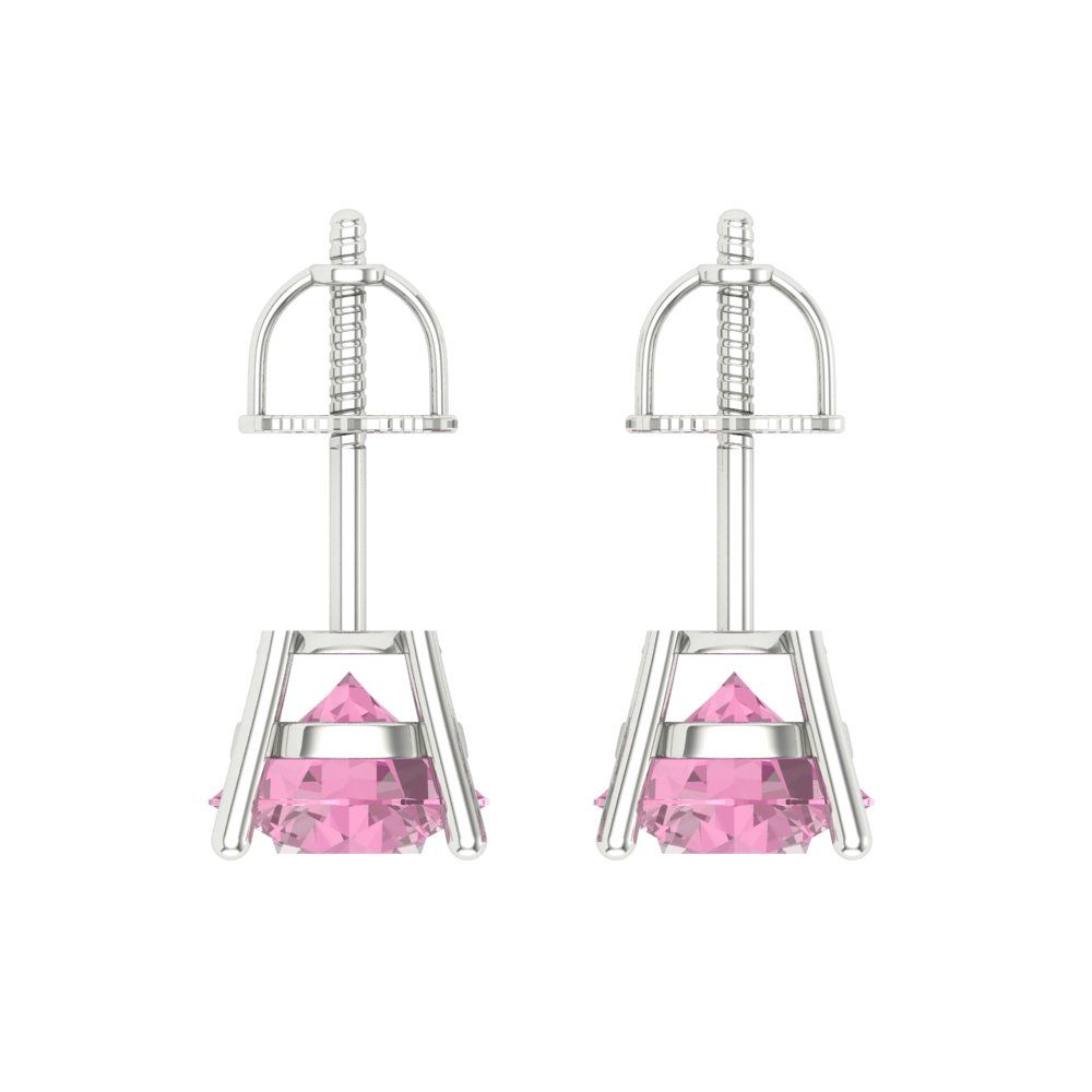 4 ctw Pink Zirconia Studs Earrings | 8.0mm Round Cut White Gold Screw back | April Birthstone