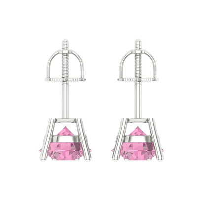 4 ctw Pink Zirconia Studs Earrings | 8.0mm Round Cut White Gold Screw back | April Birthstone