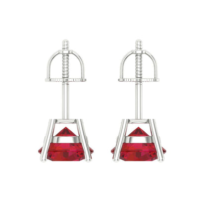 4 ctw Ruby Studs Earrings | 8.0mm Round Cut White Gold Screw back | July Birthstone