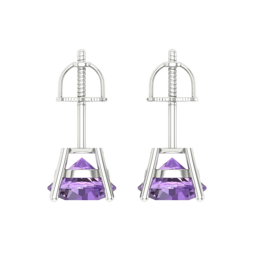 4 ctw Alexandrite Studs Earrings | 8.0mm Round Cut White Gold Screw back | June Birthstone