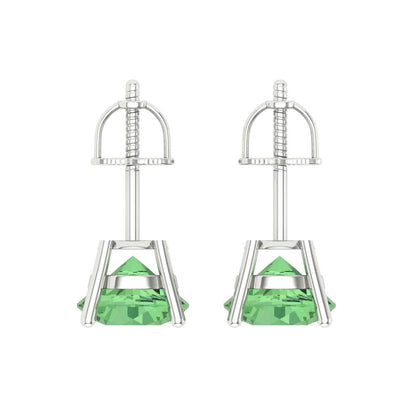 4 ctw Green Zirconia Studs Earrings | 8.0mm Round Cut White Gold Screw back | April Birthstone