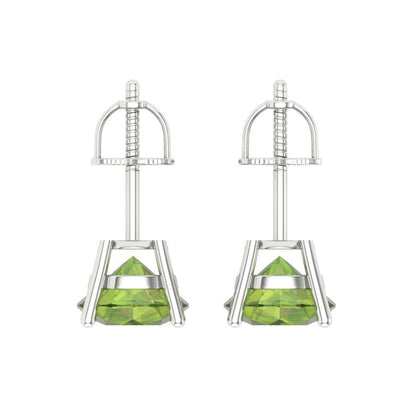 4 ctw Peridot Studs Earrings | 8.0mm Round Cut White Gold Screw back | August Birthstone