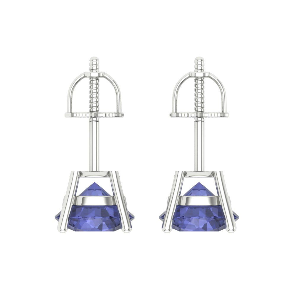 4 ctw Tanzanite Studs Earrings | 8.0mm Round Cut White Gold Screw back | December Birthstone