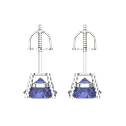 4 ctw Tanzanite Studs Earrings | 8.0mm Round Cut White Gold Screw back | December Birthstone