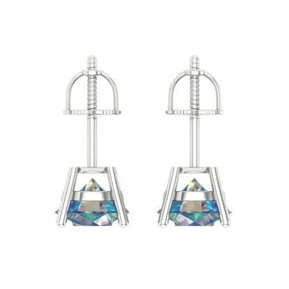 4 ctw Blue Moissanite Studs Earrings | 8.0mm Round Cut White Gold Screw back | April Birthstone