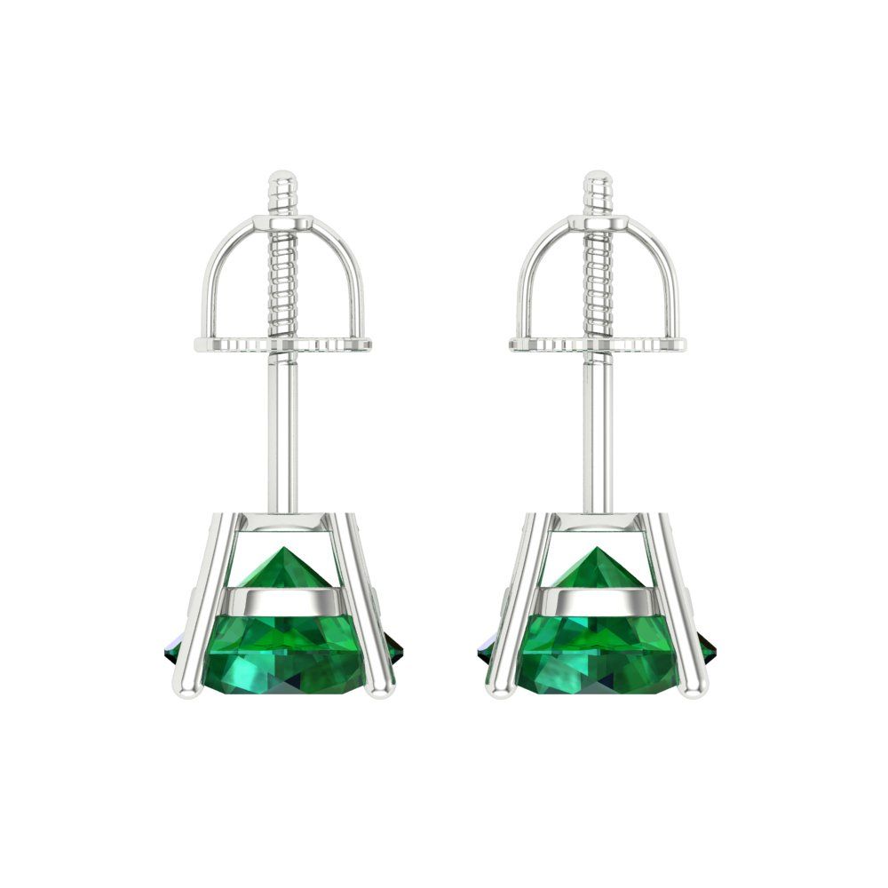4 ctw Emerald Studs Earrings | 8.0mm Round Cut White Gold Screw back | May Birthstone