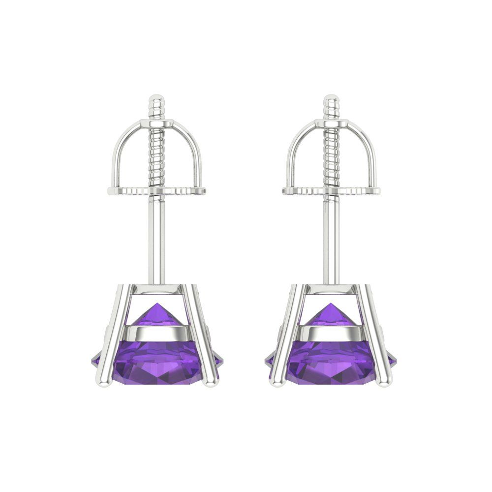 4 ctw Amethyst Studs Earrings | 8.0mm Round Cut White Gold Screw back | February Birthstone