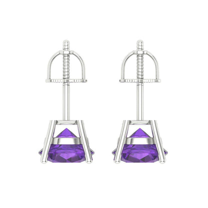 4 ctw Amethyst Studs Earrings | 8.0mm Round Cut White Gold Screw back | February Birthstone