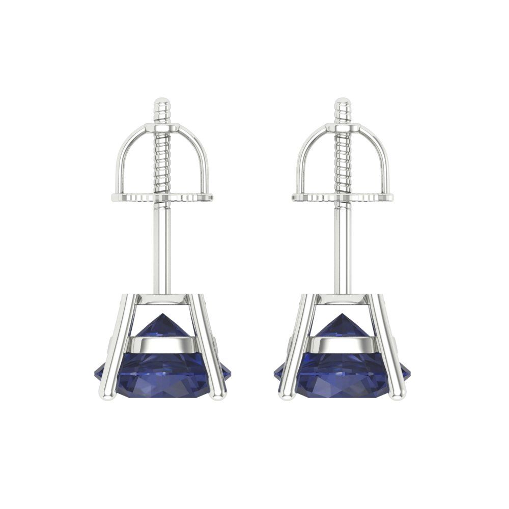4 ctw Blue Sapphire Studs Earrings | 8.0mm Round Cut White Gold Screw back | September Birthstone