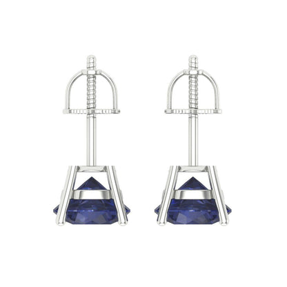 4 ctw Blue Sapphire Studs Earrings | 8.0mm Round Cut White Gold Screw back | September Birthstone