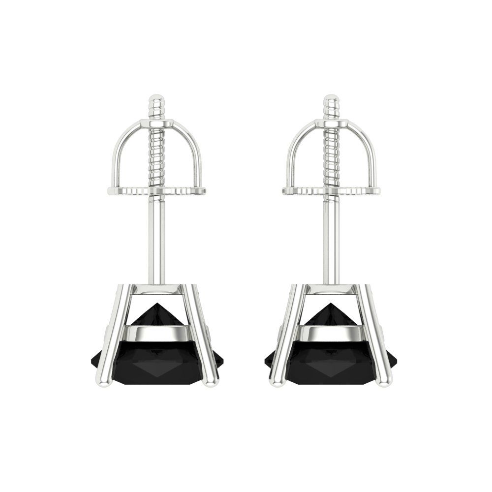 4 ctw Onyx Studs Earrings | 8.0mm Round Cut White Gold Screw back | July Birthstone