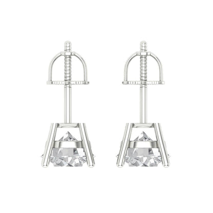 4 ctw White Sapphire Studs Earrings | 8.0mm Round Cut White Gold Screw back | April Birthstone