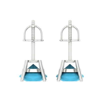 4 ctw Turquoise Studs Earrings | 8.0mm Round Cut White Gold Screw back | December Birthstone