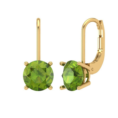 4 ctw Peridot Drop Dangle Earrings | 8.0mm Round Cut White Gold Lever Back | August Birthstone