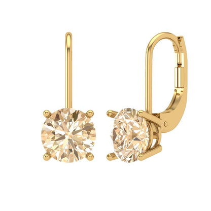 4 ctw Morganite Drop Dangle Earrings | 8.0mm Round Cut White Gold Lever Back | February Birthstone