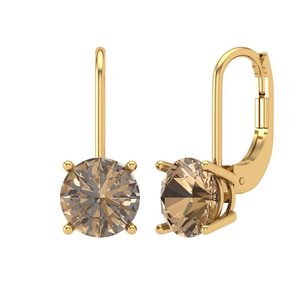 4 ctw Champagne Drop Dangle Earrings | 8.0mm Round Cut White Gold Lever Back | April Birthstone