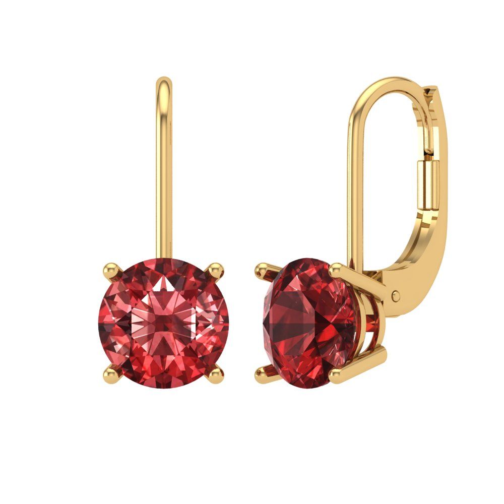 4 ctw Garnet Drop Dangle Earrings | 8.0mm Round Cut White Gold Lever Back | January Birthstone