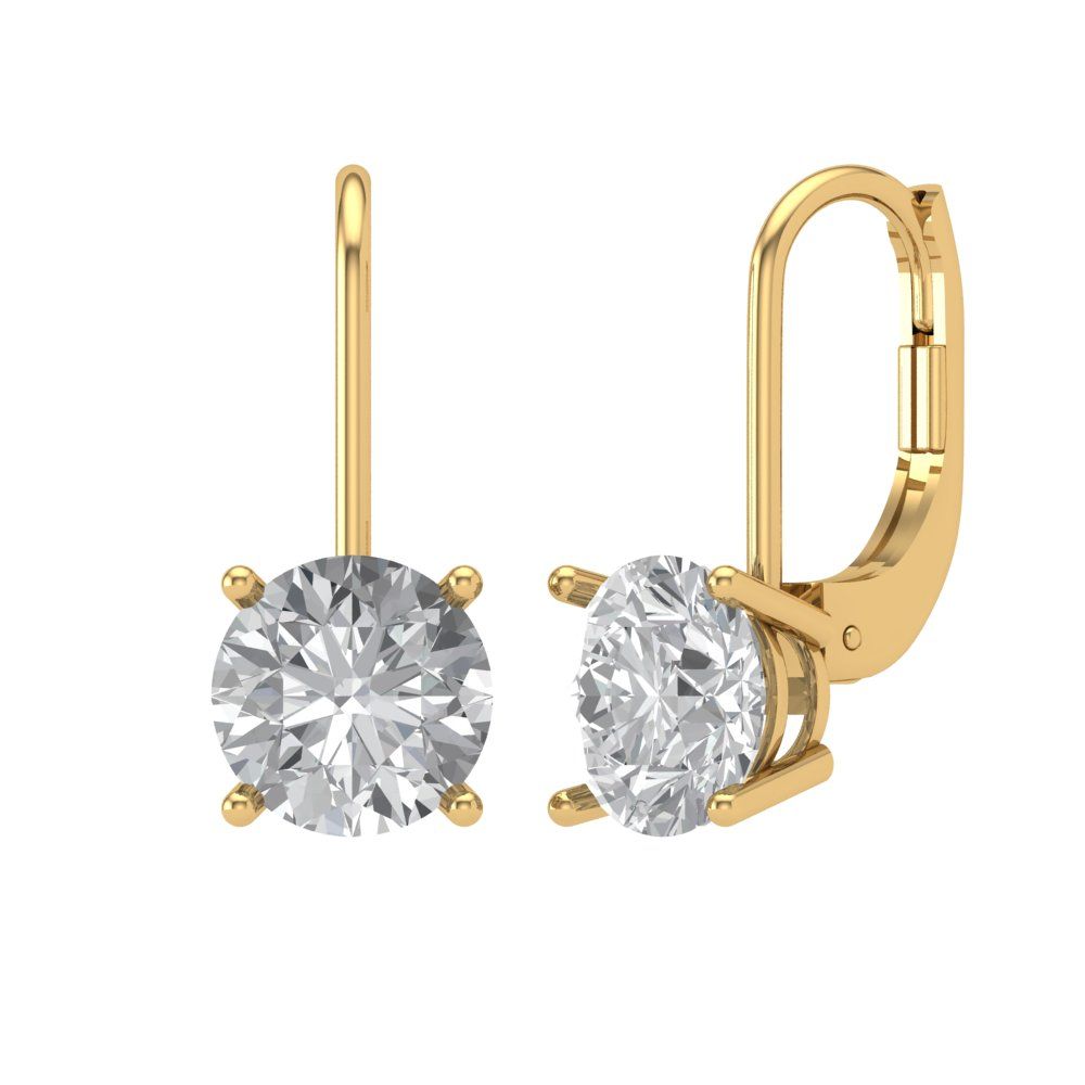 4 ctw Zirconia Diamond Drop Dangle Earrings | 8.0mm Round Cut White Gold Lever Back | April Birthstone