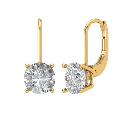 4 ctw Zirconia Diamond Drop Dangle Earrings | 8.0mm Round Cut White Gold Lever Back | April Birthstone