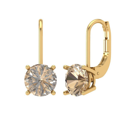 4 ctw Yellow Moissanite Drop Dangle Earrings | 8.0mm Round Cut White Gold Lever Back | April Birthstone