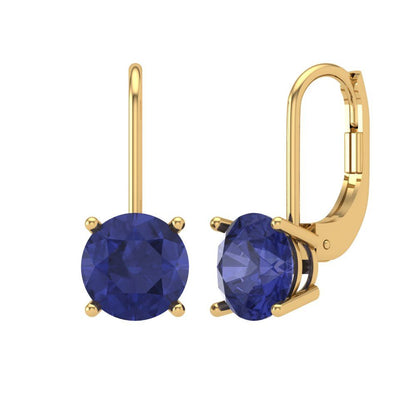 4 ctw Tanzanite Drop Dangle Earrings | 8.0mm Round Cut White Gold Lever Back | December Birthstone