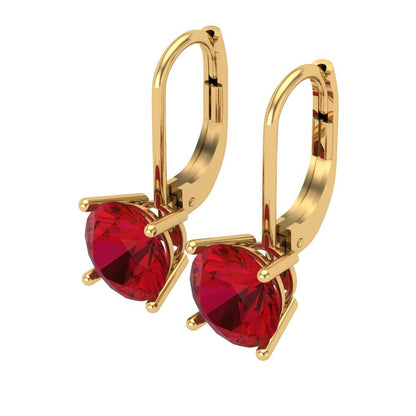 4 ctw Ruby Drop Dangle Earrings | 8.0mm Round Cut White Gold Lever Back | July Birthstone