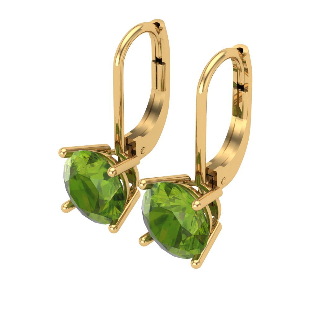 4 ctw Peridot Drop Dangle Earrings | 8.0mm Round Cut White Gold Lever Back | August Birthstone