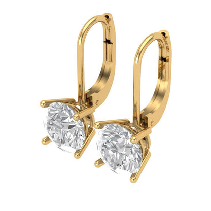 4 ctw Moissanite Drop Dangle Earrings | 8.0mm Round Cut White Gold Lever Back | April Birthstone