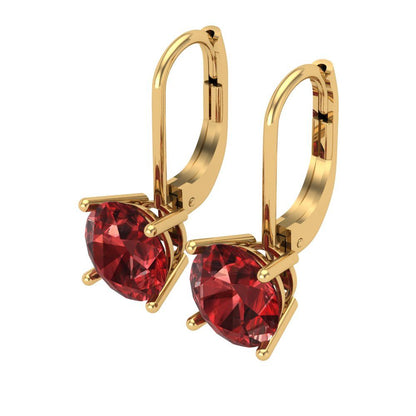 4 ctw Garnet Drop Dangle Earrings | 8.0mm Round Cut White Gold Lever Back | January Birthstone