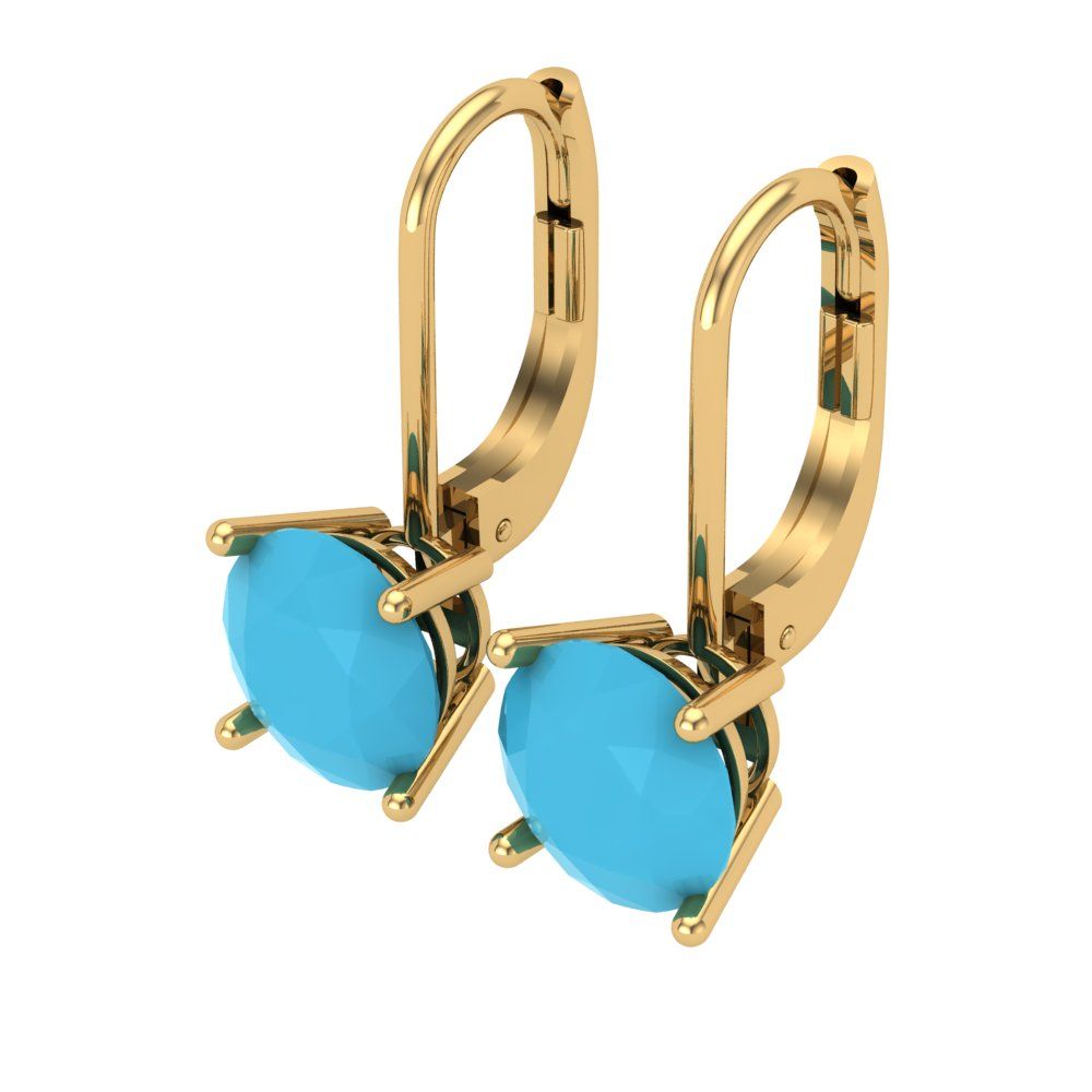 4 ctw Turquoise Drop Dangle Earrings | 8.0mm Round Cut White Gold Lever Back | December Birthstone